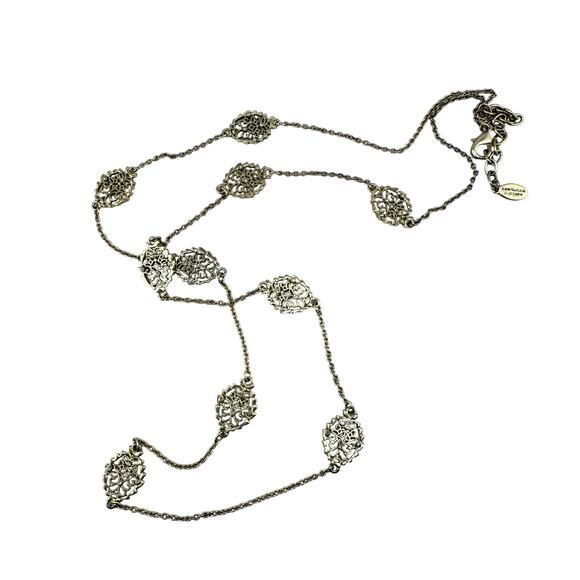 Ann Taylor Filigree Panel Crystal Accented Extra Long Gold Tone 40" Necklace - Picture 3 of 6